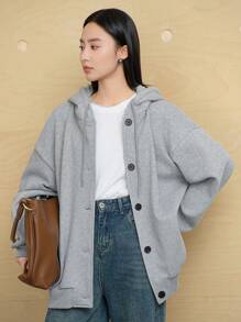 Dazy-Less Thicken Fleece Hooded Loose Solid Color Sweatshirt Sweatshirt For Women,Fall Clothes Jacket,Winter Hoodies - Grey - View 15