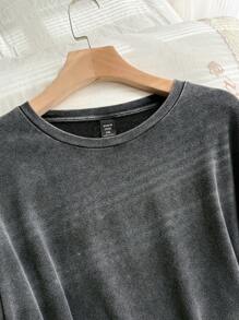 SHEIN EZwear Plus Size Women Dresses Winter,Long Sleeve Dresses Woman,Plain Color Round Neck Casual Dress, Autumn