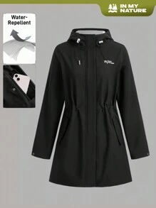In My Nature In My Nature Outdoor Camping Hiking City Commute Fluorine-Free Water-Repellent Fleece Women Adjustable Waist Hooded Softshell Jacket