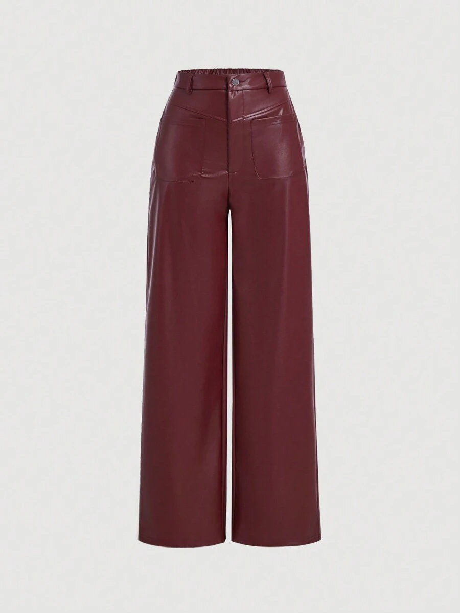 SHEIN PETITE Women's Retro Leather Trousers Suitable For Autumn And Winter - Red - View 1