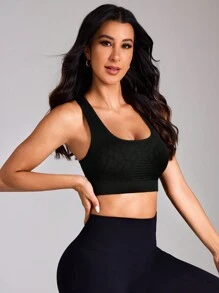 SHEIN Sport Studio 1pc Women Wireless Seamless Sports Bra (Black)