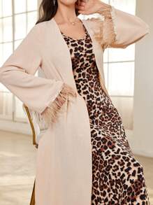 Modelyn Women Leopard Pattern Long Sleeve Knit Two Pieces Set, Slim Fit Design 2 Pieces Set - Mocha Brown - View 1