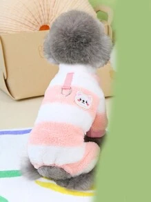PETSIN Pink Striped Plush Warm & Cozy Jumpsuit For Pets With Leash, Suitable For Autumn And Winter