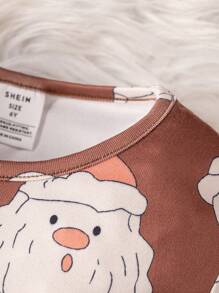 Set de 2 piezas de pijama de ajuste ceñido con estampado de Papá Noel de manga larga para niño pequeño
