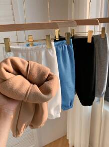 SHEIN Leap Crew 5 件装婴儿男童/女童休闲运动服，百搭纯色，如卡其色、白色、黑色、蓝色和灰色，宽松裤子，适合秋冬季居家、户外和玩耍