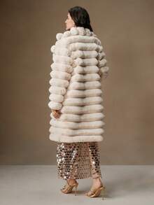 Anewsta New Autumn/Winter Fluffy Long Coat, Women Fashionable Faux Rabbit Fur Overcoat - Beige - View 4