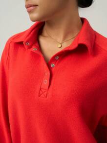 SHEIN Dewbera 1 pieza Sudadera de manga raglán de mujer con estampado de letras, forrada térmica, cálida, ropa deportiva navideña - Rojo - Ver 3