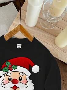 SHEIN 男婴针织柔软休闲圆领厚毛衣，适合秋冬季，圣诞节 - 黑色 - 查看 3