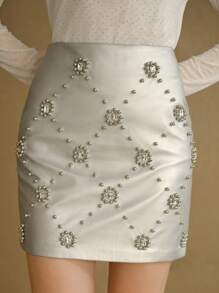 MOTF STUDIO BEADED AND RHINESTONE DETAIL SKIRT, NEW YEAR - Silver - View 2