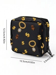 ORANGE STUDIO Artist Bear & Golden Chain Print, Black, Cosmetic Organizer, Sanitary Napkin Storage Bag - Multicolor - View 5