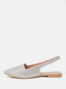 CUCCOO TILAWA Nuevos zapatos planos con puntera puntiaguda y aplicaciones de rhinestones para mujeres - Plateado - Ver 5