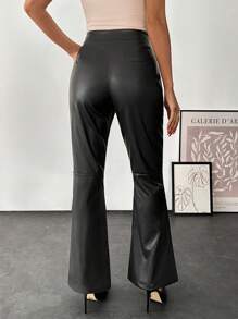 RueChic Women's Solid Color Pocket Flare Casual Fashionable Versatile Pants - Black - View 2