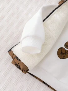 SHEIN 3pcs Baby Boy Cute Cartoon Letter Graphic Warm Thermal Lined Vest, Hoodie, And Pants Set, Suitable For Autumn, Winter, And Outdoor Activities Such As Skiing