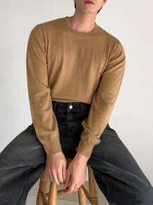 DAZY Men's Solid Color Crew Neck Loose Fit Casual Knit Sweater, Autumn/Winter