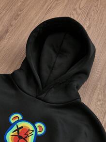 Manfinity VCAY 男士针织休闲宽松长袖连帽毛衣，时尚青春日常穿着黑色图案连帽衫，适合朋友、丈夫、男朋友的礼物，适合秋冬