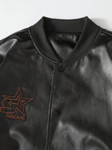 Manfinity EMRG Chaqueta casual de manga larga con bolsillo con cremallera y aplicación de estrella para hombres, chaqueta de salida de estilo punk rock, para regalos a amigos, esposo o novio