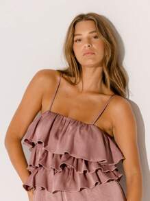 Aralina Soft Pink Flowy Wide Leg Ruffle Tiered Jumpsuit - Baby Pink - View 7