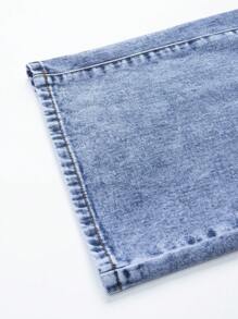 Sparklyn Teen Girl Casual Stone Washed Elastic Waist Wide Leg Baggy Jeans, School, Campus, College - Dark Wash - View 6