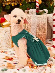 PETSIN 绿色蝴蝶结装饰宠物连衣裙，圣诞节适合猫和狗的可爱服装