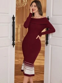Modelyn Vestido de punto con hombros descubiertos y bajo estilo cola de sirena para ropa de Año Nuevo de mujer