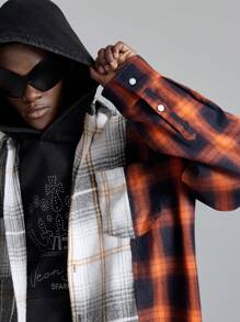 NEON BLANC 男士宽松格纹编织长袖休闲衬衫，红色 - 紅色 - 查看 4