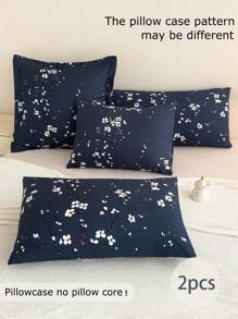 2pcs Soft Microfiber Pillow Covers - Floral Pattern, Hypoallergenic & Breathable, Available In Oversized, Long, Standard, King, Queen, Extra Large, European, Square Sizes, Suitable For All Seasons - Royal Blue - View 2