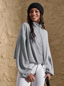 VARSITIE Hhoodie Igh Collar Long Sleeves Loose Hem Cuffs Women Sports Sweatshirts - Grey - View 3