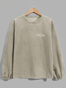 RueChic Men Comfortable Casual Basic Style Embroidered Fleece Loungewear Set - Beige - View 3