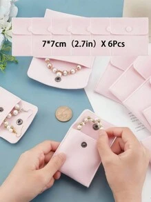 SHEIN 3/6PCS 7x7cm 10x10cm Soft Velvet Snap Closure Jewelry Bag Pink Square Luxurious Cloth Pouch Gift Packaging For Valentine Beads Bracelet Necklace Party Wedding Christmas Birthday Elegant Fashion Storage Organizer Accessories