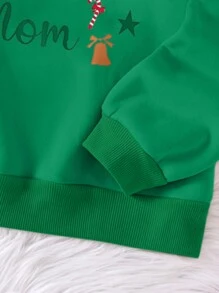 Family Matching Christmas Sweatshirts, Women's Round Neck, Festive Graphic Prints Sweatshirts, With Christmas Mom, Heart, Christmas Tree, Snowflake, Candy Cane, Star, Bell Print, Thermal Lined, Casual, Warm Pullover Fall - Green - View 5