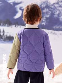 SHEIN 男童拼色贴标边饰棉服