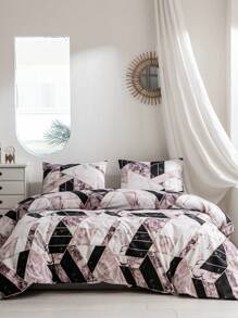 2/3pcs Soft 100% Polyester Fashion Geometric Marble Pattern Printed Bedding Set (1/2 Pillowcase + 1 Duvet Cover), Perfect Choice For Bedroom & Guest Room Decor, Without Filler - Multicolor - View 2