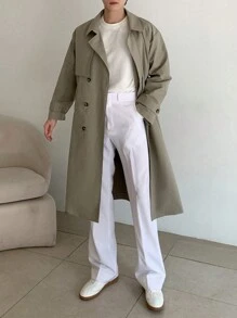 DAZY 男士休闲纯色风衣，时尚日常穿着 - 灰色 - 查看 4