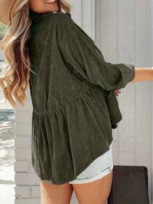 INAWLY Camisa informal con botones de unicolor para mujer de talla grande - Verde militar - Ver 2