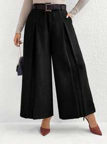 Calvaya 加大码纯色腰带，优雅休闲宽松西装裤