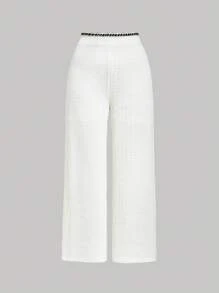 SHEIN MOD Set de 2 piezas de pantalones anchos de pierna ancha y Top sin mangas con cintas de contraste para mujer talla grande - Blanco - Ver 3