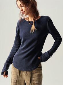 Bohemela 基本款纯色圆领长袖修身女式 T 恤