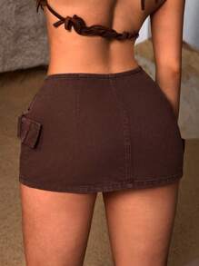 SHEIN ICON Sexy Criss-Cross Strap Mini Denim Rok voor dames