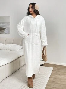 SHEIN EZwear Women's Autumn/Winter New Thermal Lined Hooded Dress