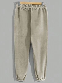 RueChic Men Comfortable Casual Basic Style Embroidered Fleece Loungewear Set - Beige - View 6