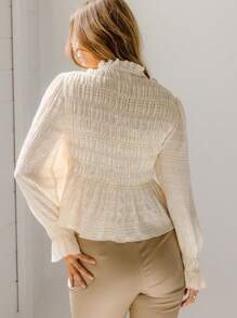 Aralina Boho Chic Shirred Textured Long Sleeve Dobby Blouse Winter Vacation Holiday Church Outfit