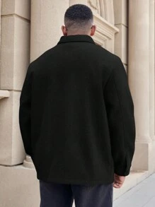 Manfinity Homme Plus Size Men's Casual Overcoat, Minimalist & Fashion, Everyday Wear, Fall/Winter - Black - View 2