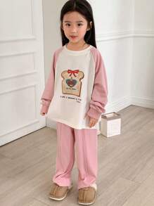 DAZY Young Girl Round Neck Knit Printed 2 Pieces Set Fall,Winter - Pink - View 8
