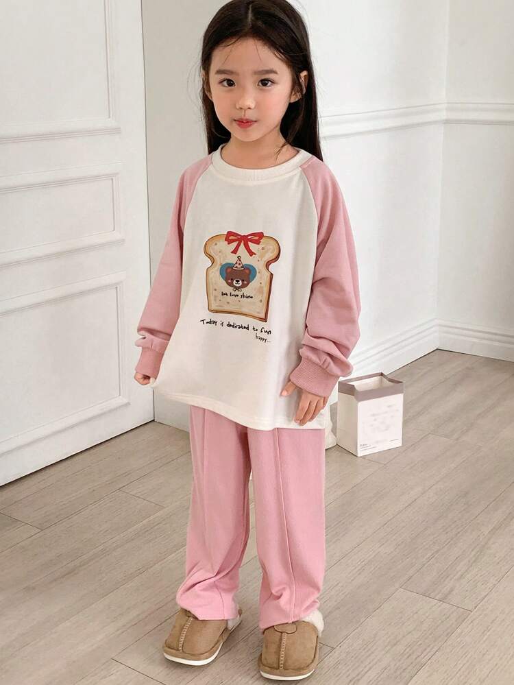 Young Girl Round Neck Knit Printed 2 Pieces Set Fall,Winter