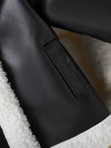 Infant (Girls) Chic Street Cute Furry Lining Jacket, Autumn - Black - View 6