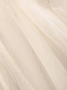 Sweetra 休闲纯色斜肩垂领荷叶边拼接网眼长袖修身连衣裙，适合女士，春秋季长款女装 - 杏色 - 查看 3