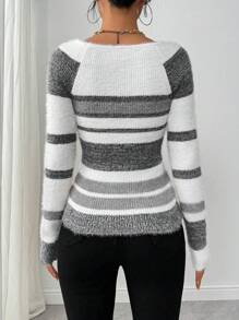 Calvaya Jersey de cuello redondo de estilo minimalista a rayas, para uso diario, con mangas largas