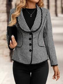 EMERY ROSE Black And White Checkered Cinched Waist Jacket Professional Clothes