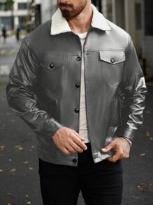 Manfinity Homme Men Casual Simple Fashion Jacket For Daily Wear, Fall/Winter - Grey - View 4