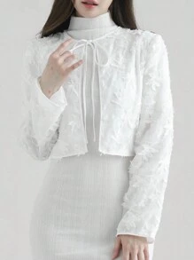 DAZY 1 pieza Cárdigan de mujer de manga larga con textura y estampado floral para otoño - Blanco - Ver 4